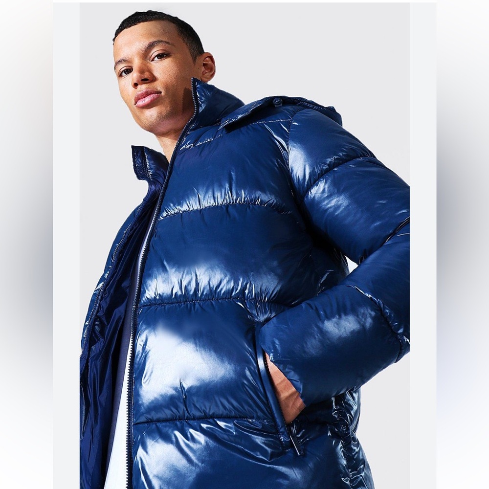 Shinny Metallic Parka Bomber Quilted Puffer Jacket Coat .